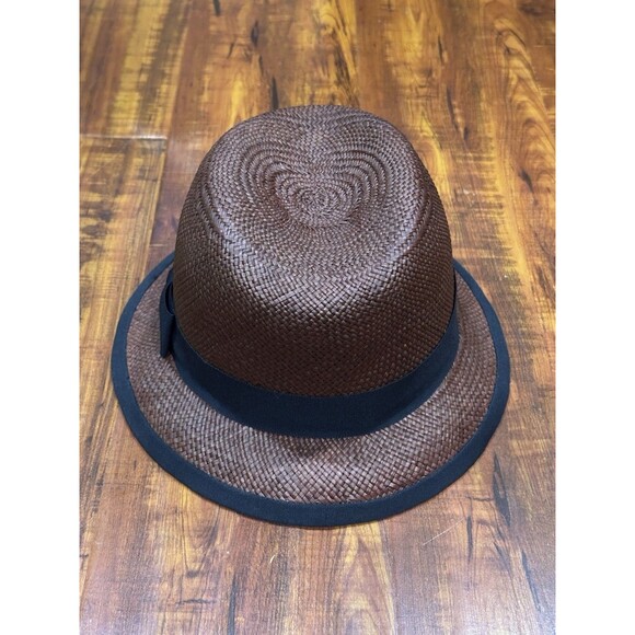 Vintage St. John Patricia Underwood Made In USA Brown Woven Straw Fedora Hat main image 15